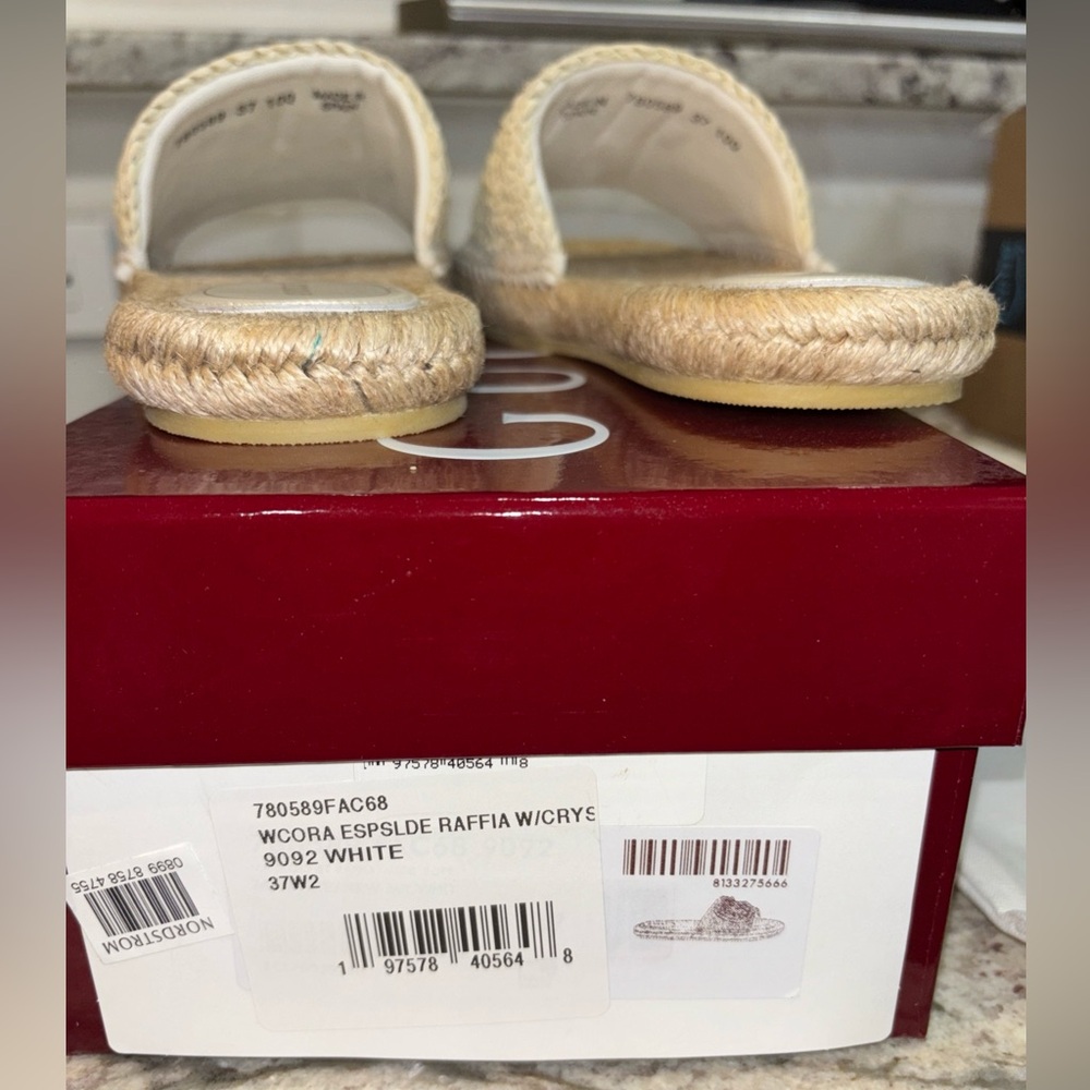 Authentic Gucci Cora Crystal GG Logo Espadrille Slide Sandal Raffia New 10 - Picture 9 of 11
